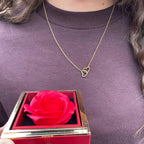 Scatola Regalo con Rosa Eterna e Collana a Doppio Cuore